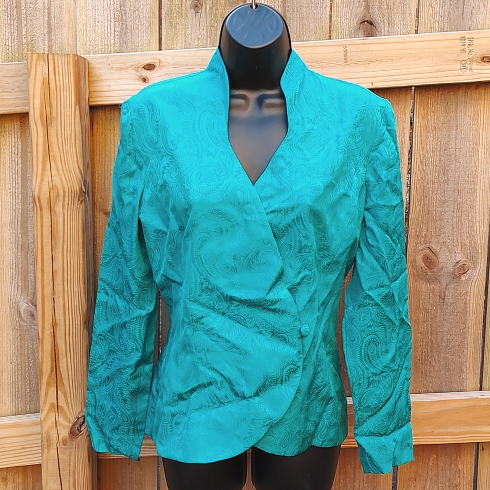 Papell Too Vintage Emerald Green Silk Blouse
